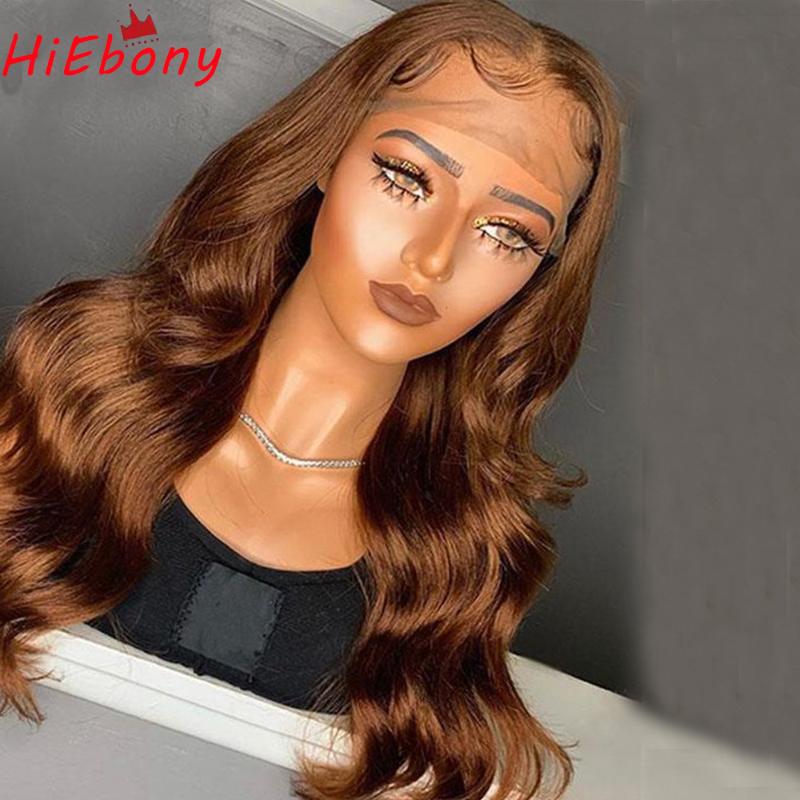 

HiEbony Brown Lace Front Wig Pre Plucked Wave Glueless Lace Front Wig Remy Human Hair 13x4 Frontal Wigs with Baby Hair, 13x6x1 t part wig