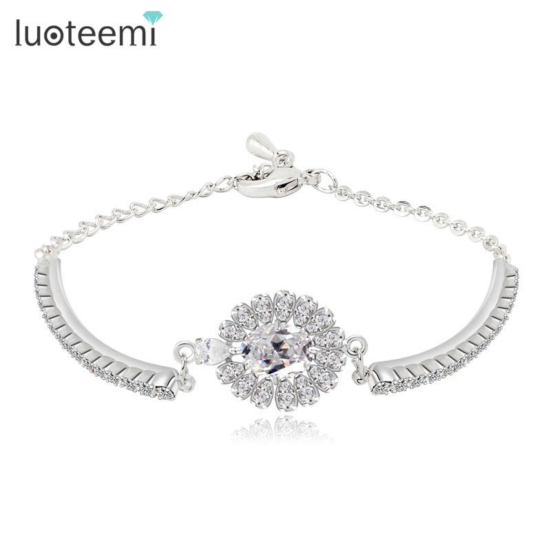 

LUOTEEMI Jewelry Luxury white gold-Color Luxury Rhinestone & CZ Paved Bridesmaid Gift Bracelet for Women Weddings Jewelry
