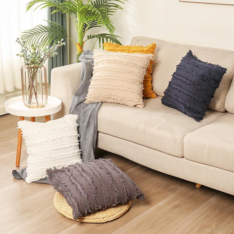 

45x45cm Cotton Linen Pillow Case Cover Cut Flowers Tassels Square Throw Pillowcase Decorative Cushion Cover Home Decor