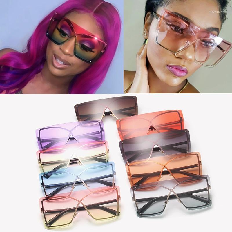

Wholesale Overszied One Piece Rimless Square Sunglasses For Women Vintage Gradient Gray Pink Shield Sun Glasses Men Cool Shades1