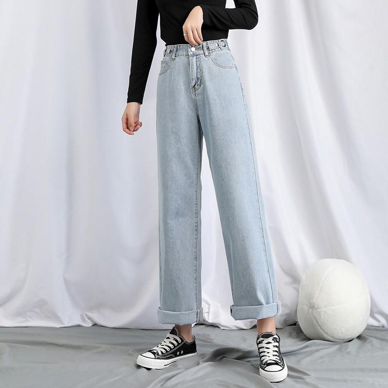 

Light Blue High Waisted Jeans Mom Wide Leg Pants Plus Size Denim Buttons Ladies Jeans Trousers Loose Casual Vintage Jean Femme, Black