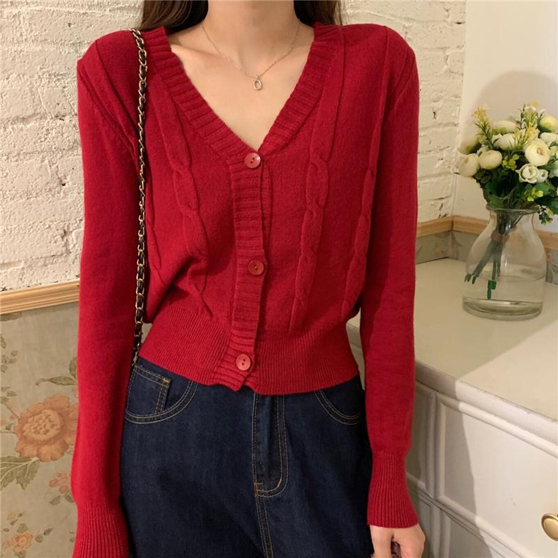 

Lucyever V-neck Casual Knitted Cardigans Womens 2020 Autumn New Korean Style Sweaters for Women Solid Color Full Tops Mujer, Black