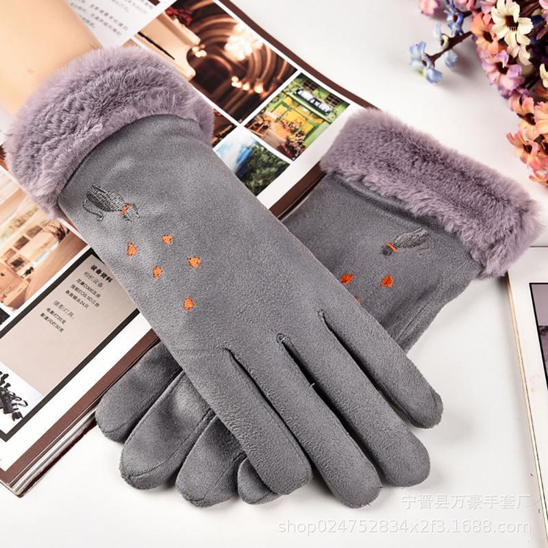 

2020 Girls' Suede Warm Gloves Cute K-itten Pattern Index Finger T-ouch Screen Thicken Winter Windproof Women Handschoen #j2p1