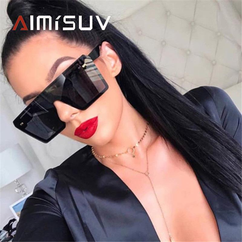 

AIMISUV Oversized Square Sunglasses Women 2020 Fashion Flat Top Gradient Lens Rimless Large Frame Mirror UV400