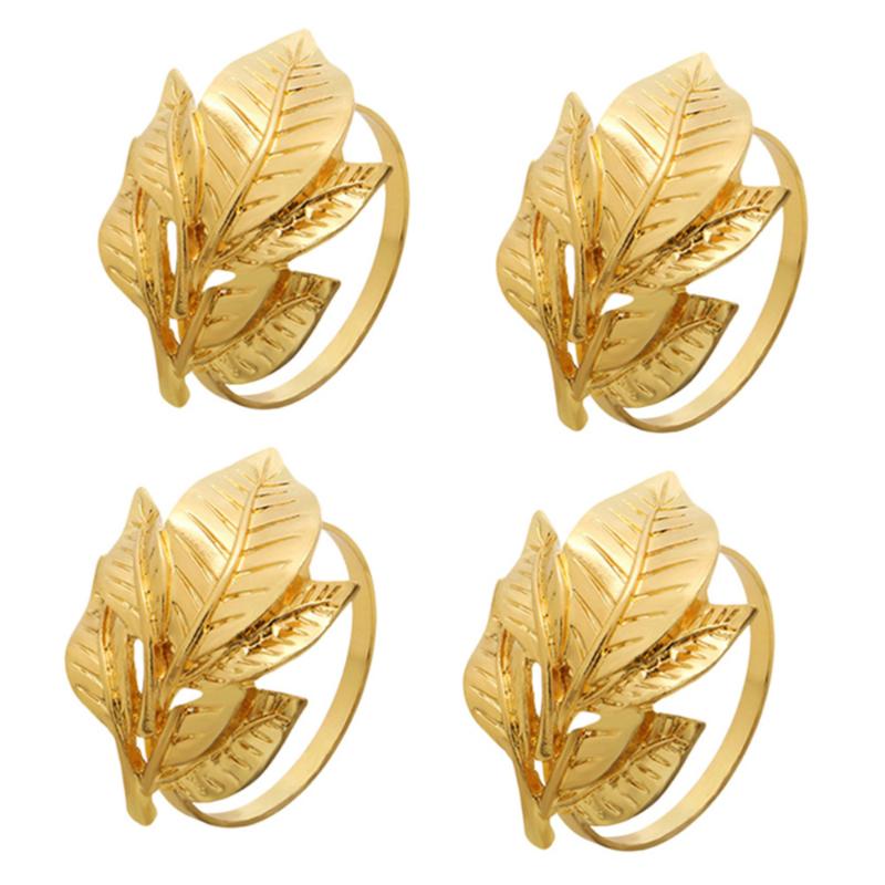 

4pcs Leaf Shape Napkin Rings Napkin Holders Alloy Novel Buckles (Golden