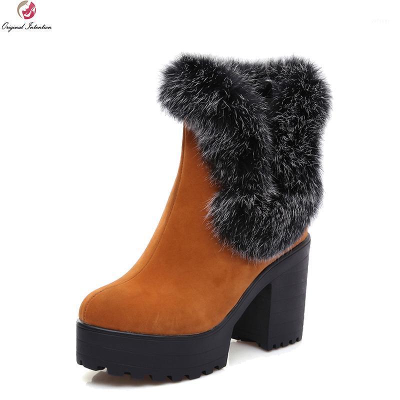 

Original Intention Elegant Women Ankle Boots Round Toe Square Heels Black Yellow Red Comfortable Shoes Woman Plus Size 4-141, 993883