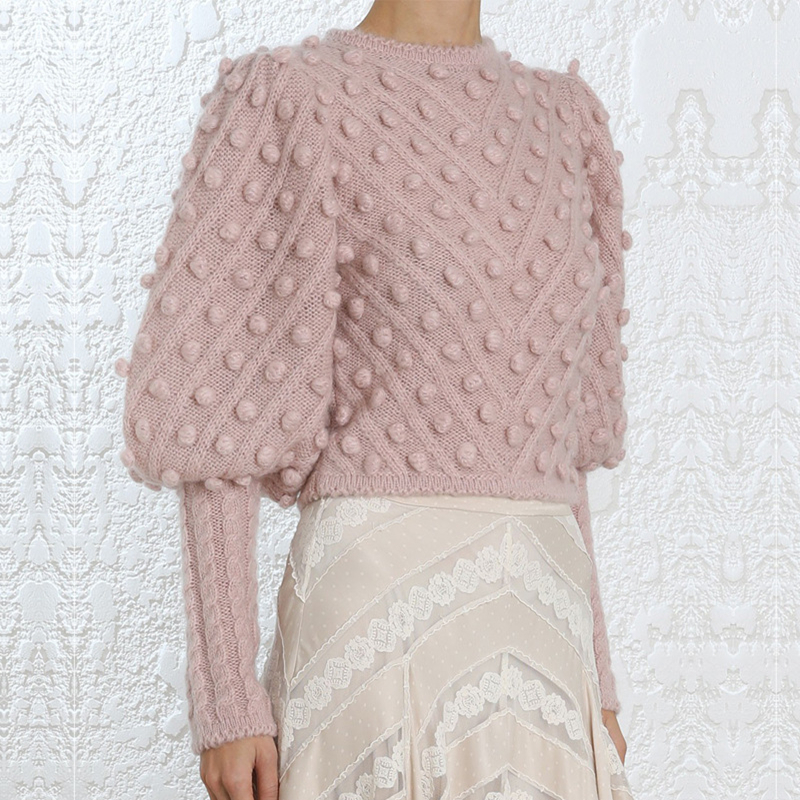 

2021 New New European Track Autumn Clothes of Women Pink Candy Fur Ball Cotton Shirt Woman Knitting Lovers O01h