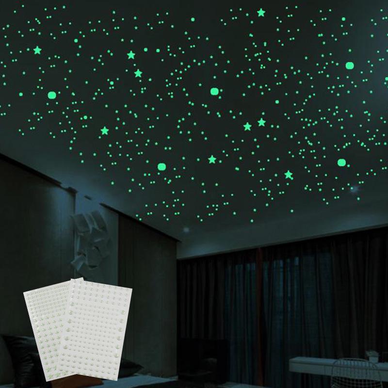 

3D Star and Dots Energy Storage Fluorescent Glow In the dark Luminous on Wall Stickers for Kids Room living room Decal Home Deco