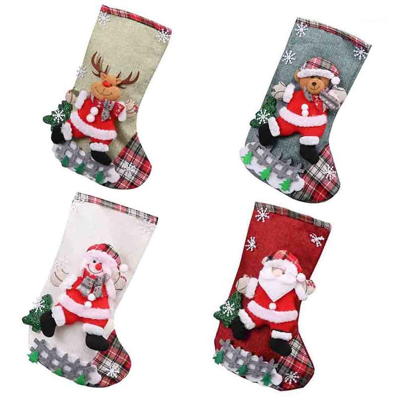 

Christmas Stocking Plaid Santa Claus Snowman Elk Gift Bag Candy Bags Socks Xmas Tree Hanging Ornament Kids Gifts New Year Decor1