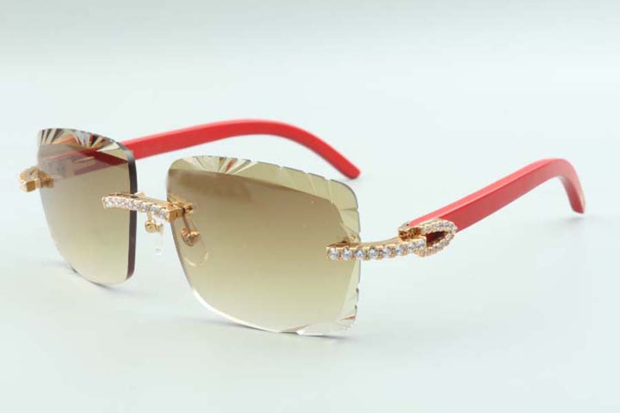 

21 Newest style natural red wood temples sunglasses 3524020, cutting lens endless diamonds glasses, size: 58-18-135mm