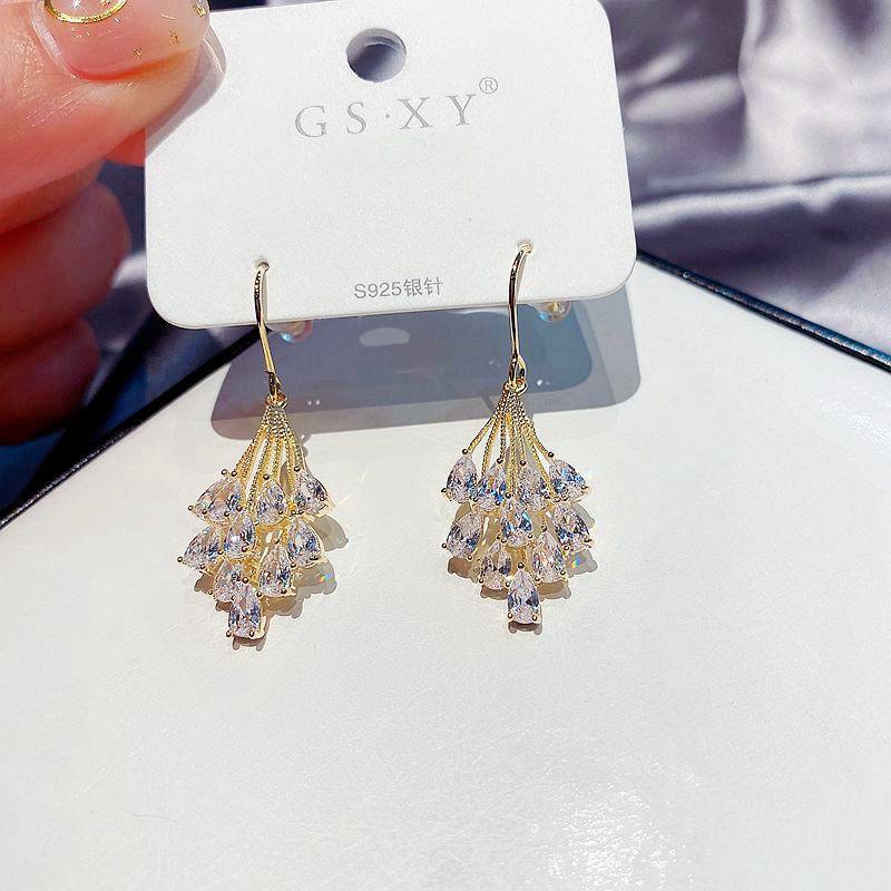 

MIGGA Sparkling Water Drop Cubic Zirconia Dangle Earrings for Women CZ Crystal Stone Jewelry Gold Color