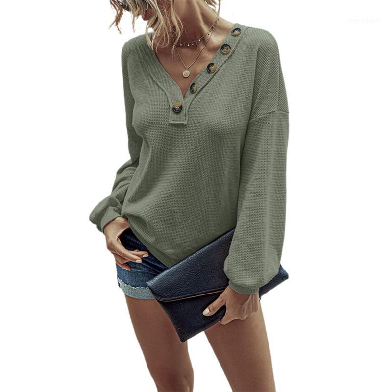 

Women Long Sleeve Button V-neck Top Casual Long Sleeve Solid Color Loose Top for Women Ladies Daily Wear Blouse1, Beige