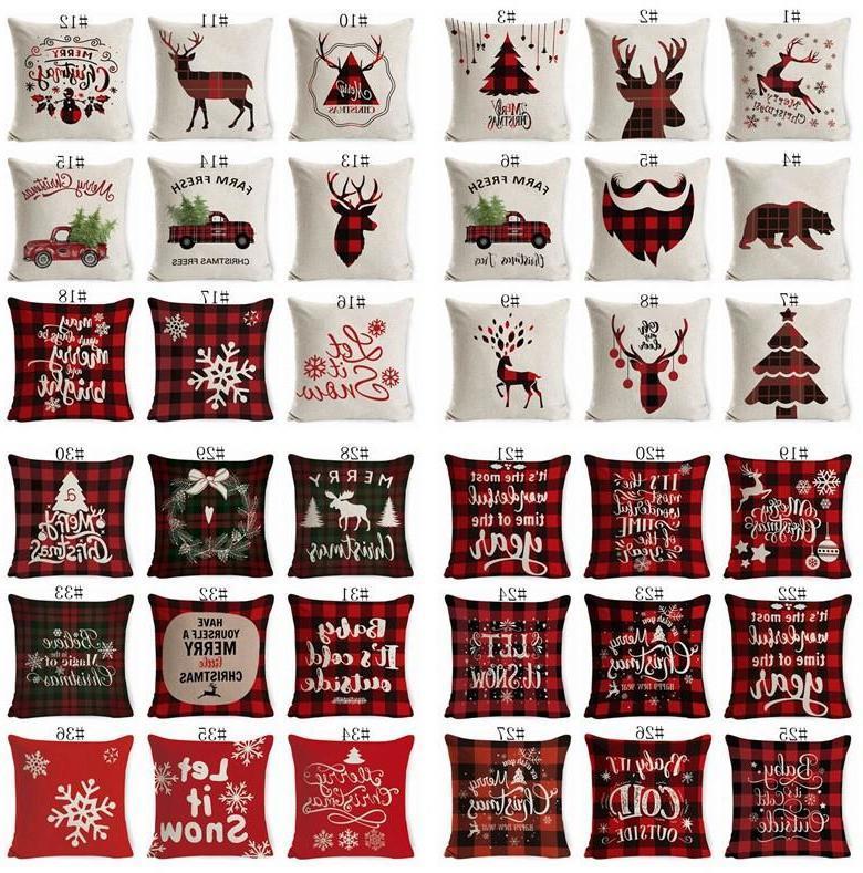 

Christmas Pillow Truck Xmas Tree Holding Pillow Cover Linen Cartoon Cushion Covers Retro Plaid Pillow Cases Decoratio Pillowcase, Remark style