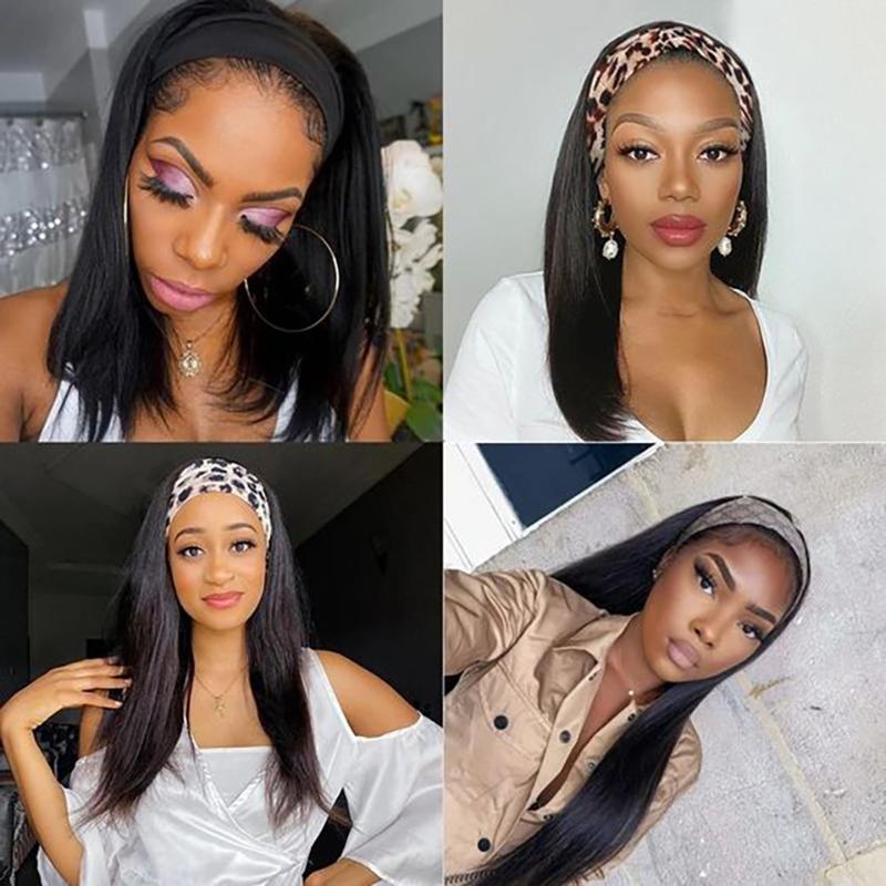 

Headband Wig Straight Wave Wig 150% Density Remy Human Hair Wigs For Black Women Natural Color Hair Bulk Sale