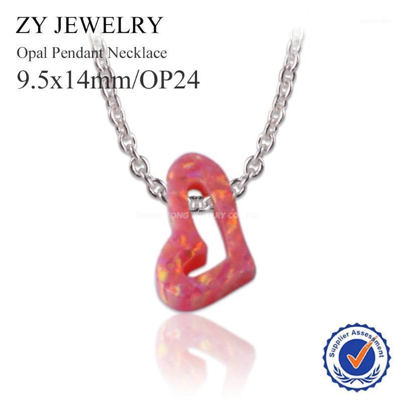 

1pc/lot Hot Sale 925 Sterling Silver Link Chain Oblique heart Opal Necklace Oblique heart Fire Opal Stone Silver Jewelry1