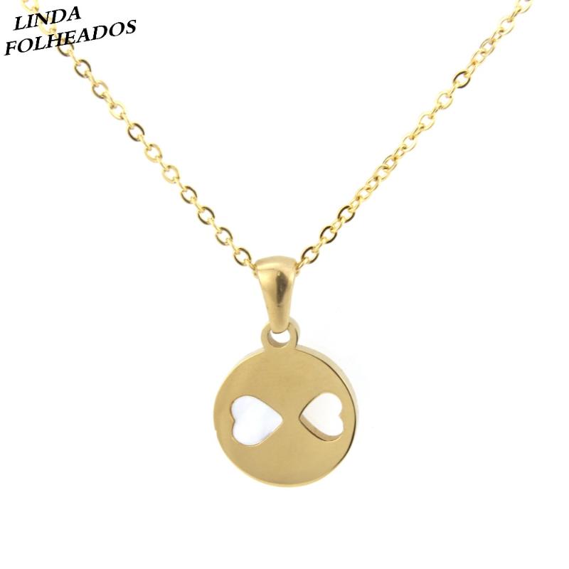 

Pendant Necklaces LINDA FOLHEADOS Delicate Round Shape Heart Gold Stainless Steel Link Chain Shell Material Pendulum Necklace Jewelry