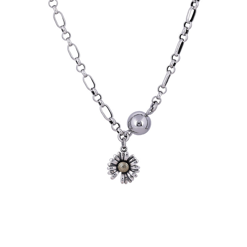 

Sterling S925 Flower Daisy Vintage Thai Silver Ball Women's Necklace 7bdo