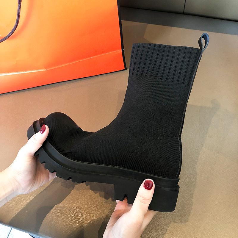 

Socks shoes women's autumn and winter 2021 new woven socks elastic online celebrity Joker tube thin boots tide, Black
