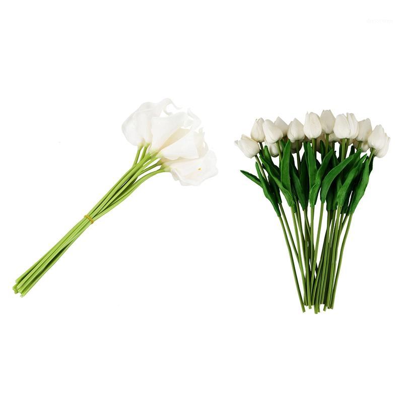 

Promotion! 30Pcs Tulip Flower Calla Lily Latex Real Contact for Wedding Decor Flower Best Quality KC451 & KC511, White