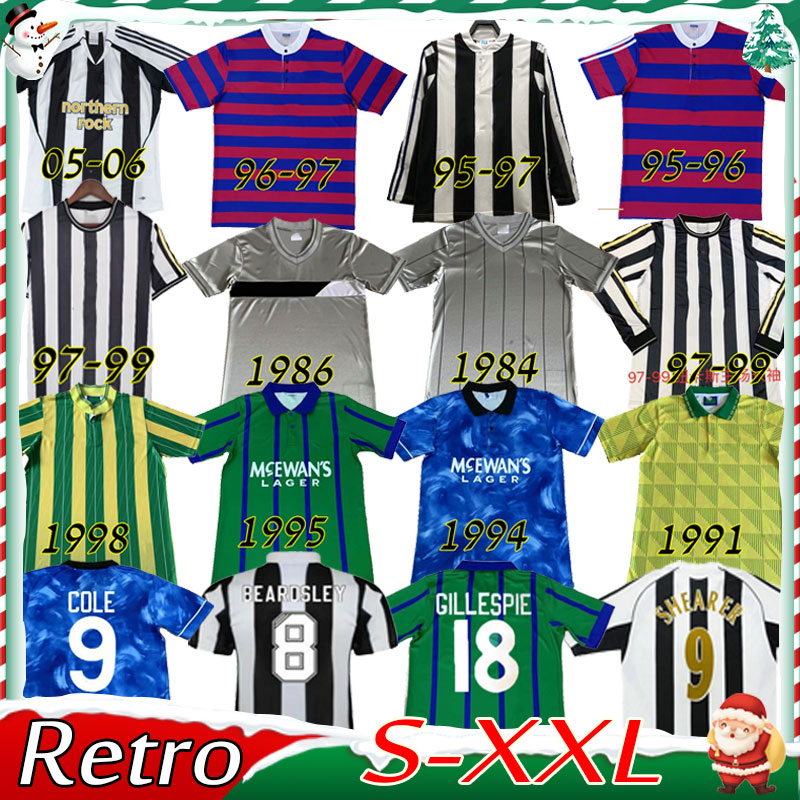 

New castle Retro soccer jersey 1984 1986 1988 1994 1995 96 97 98 99 2005 2006 2007 Magpies BATTY ASPRILLA BARNES SHEARER Bellamy OWEN UNITED football shirt vintage, 97-99