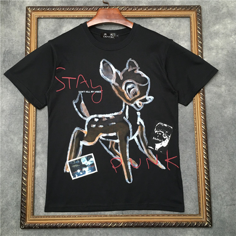 

Men's Short-sleeved T-shirt Stay Punk Sika Deer Pattern Women Shirts|streetwear 2191001606 3tng, Black