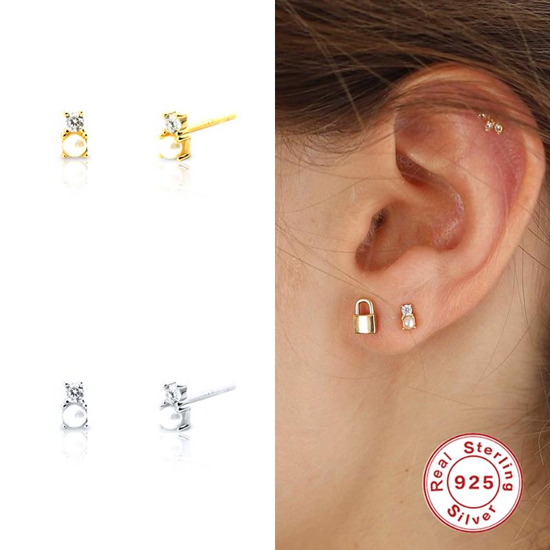 

Aide 925 Sterling Silver Mini Pearl Cluster Stud Earring Luxury Clear Zircon Gold Luxury Valentines Gift Women Fine Jewelry