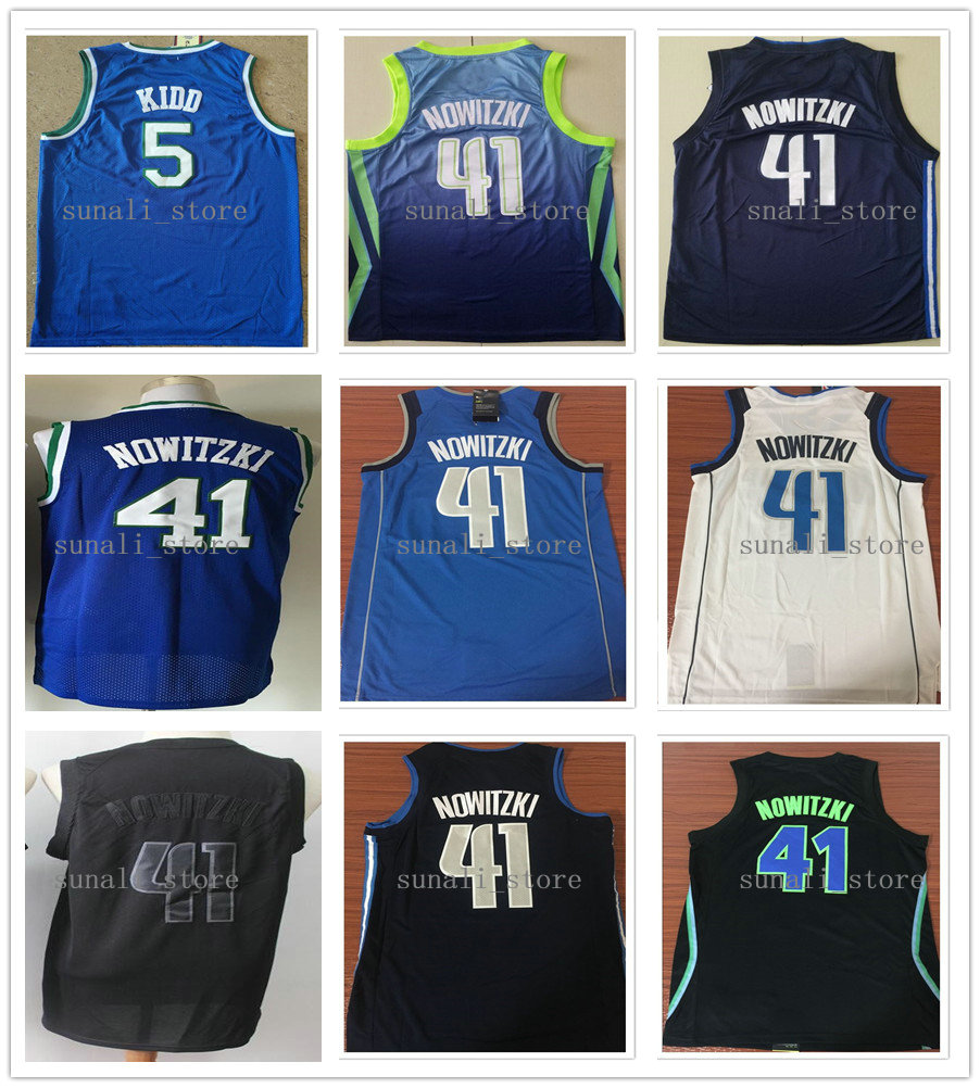 

Stitched Men Vintage Jason 5 Kidd Jerseys Dirk 41 Nowitzki Basketball Shirts Blue White Navy 2021 Embroidery Mesh Fast Shipping
