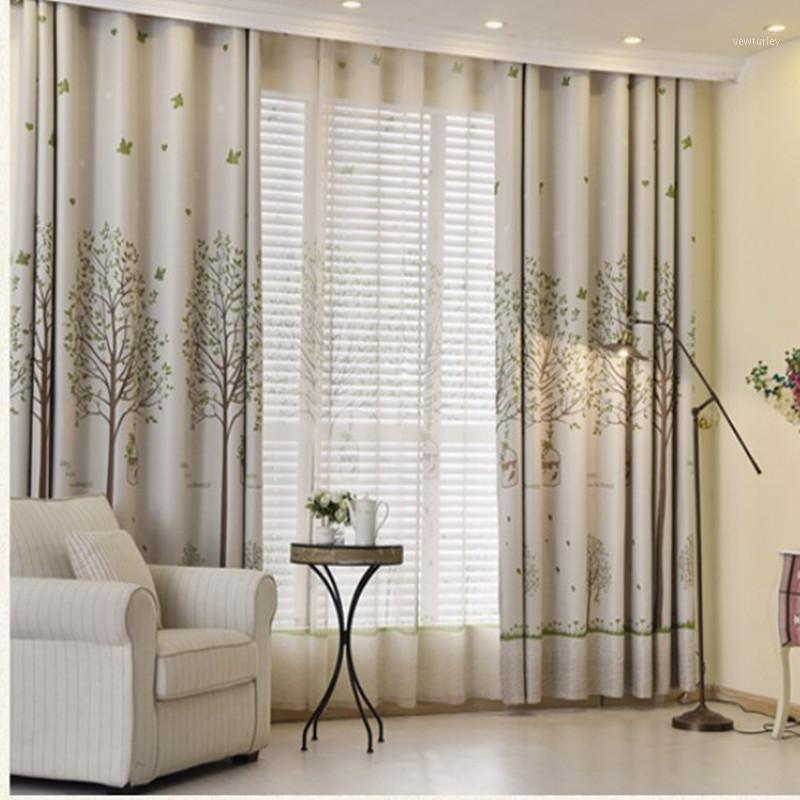 

New Bird Cage Tree Printing with Full Shading Curtains for Living Dining Room Bedroom.1, Tulle