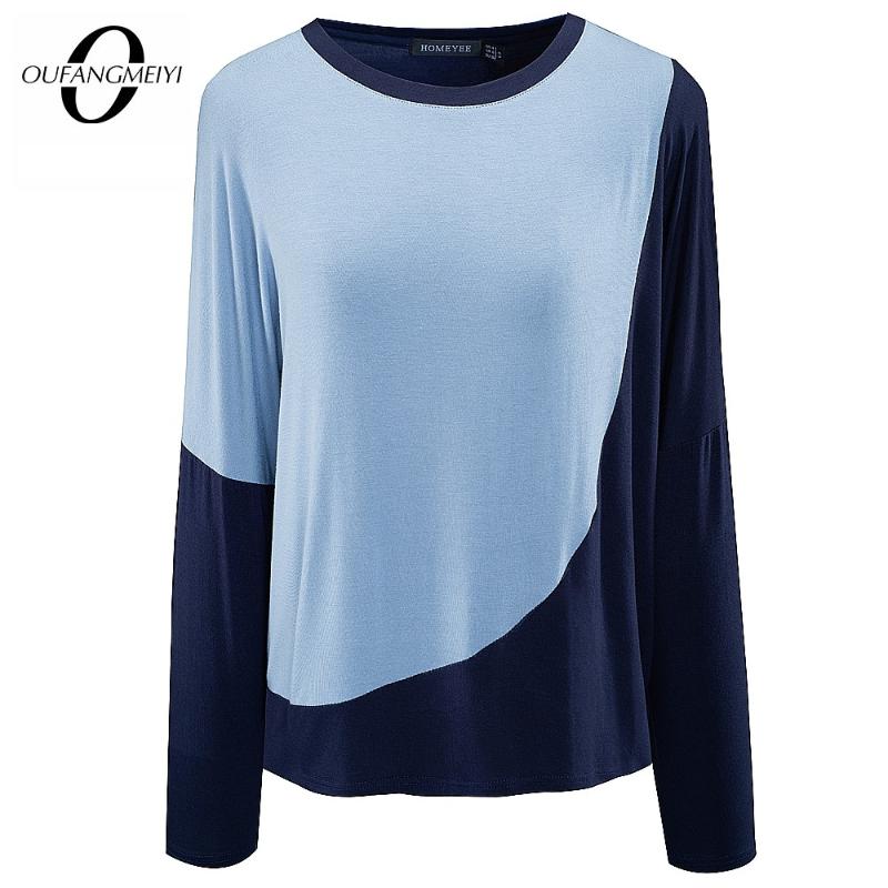 

Women Designed Casual O Neck Patchwork Fashion Long Sleeve Autumn Tops Tees ET058, Blue