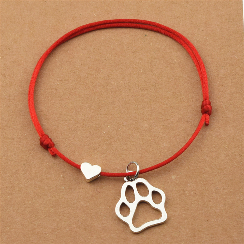 

New Adjustable Red String Rope Black Cord Heart Charm Pet Dog's Paw Bracelets for Women Men Girls Party Jewelry Dog Lover Gifts