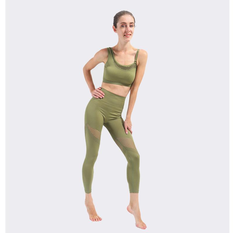 

Gym Yoga Set Women Sleeveless Workout Clothing 2PCS Sports Bra Suit Hollow Crop Tank Top High Waist Fitness Leggings Sportswear, Black