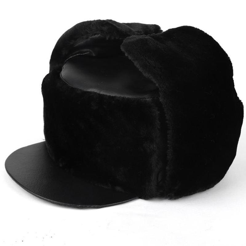 

Middle-aged Ushanka Men Winter Hat Elderly Winter Outdoor Warm Leather Hat Old Man Earmuff Thick Cotton Cap, Black and white with pattern