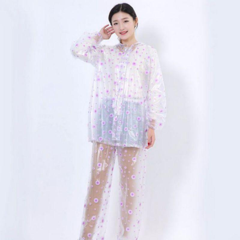

EVA Raincoat Adult Split Transparent Polka Dot Raincoat Rain Pants Thickened Printed Zipper Set Poncho Household Tools