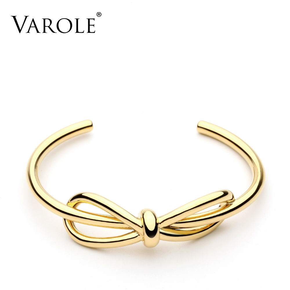 

VAROLE Elegant Bowknot Cuff Bracelet Gold Color Bangle Bracelets for Women Bangles Jewelry Wholesale Pulseiras
