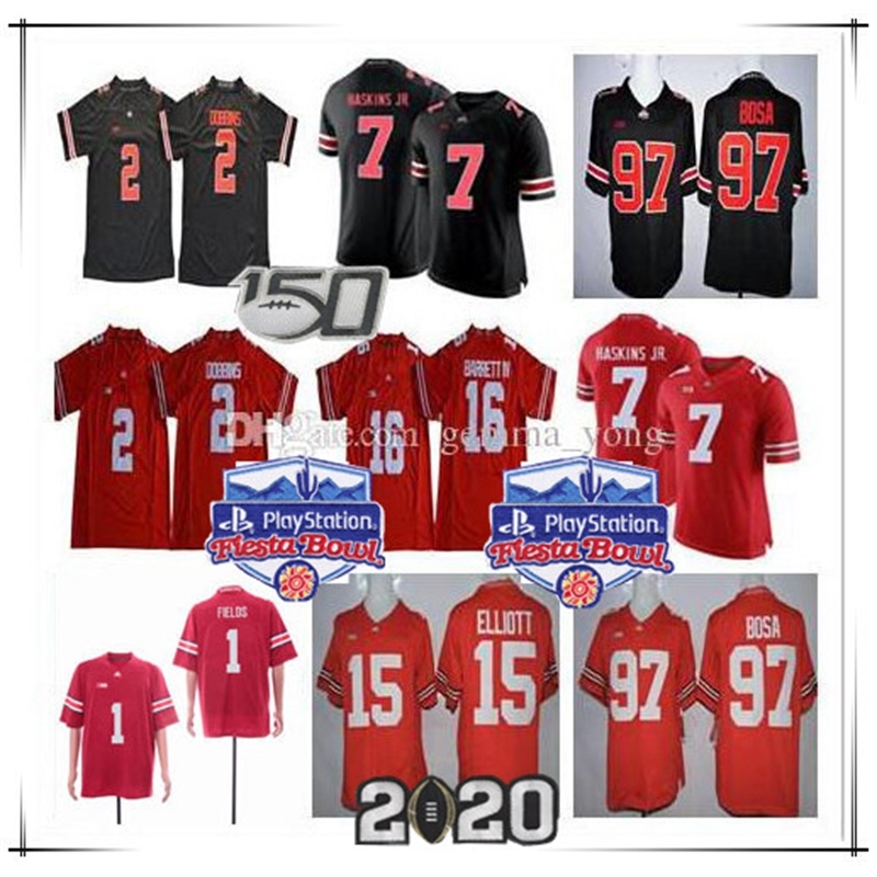 

2020 Ohio State Buckeyes 150TH OSU 1 Justin Fields 2 Chase Young JK Dobbins Teague Bosa Elliott Haskins Jr. Ncaa Football Fiesta Bowl Jersey, Blue