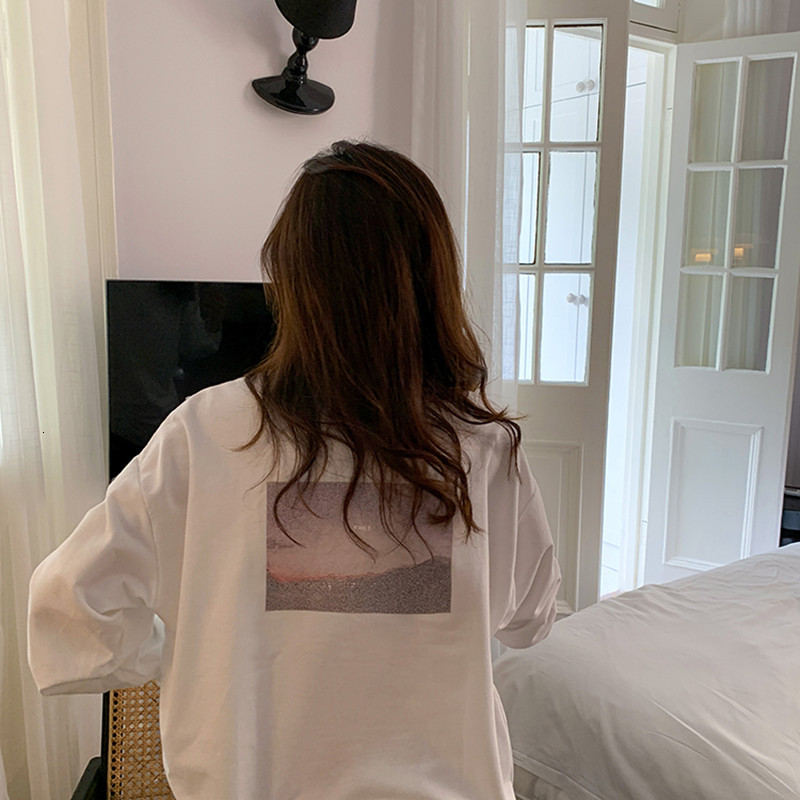 

2021 New 2 colour autumn Korean style long sleeve return to print loose sweatshirts of women pullovers (f4092) DLVV, White