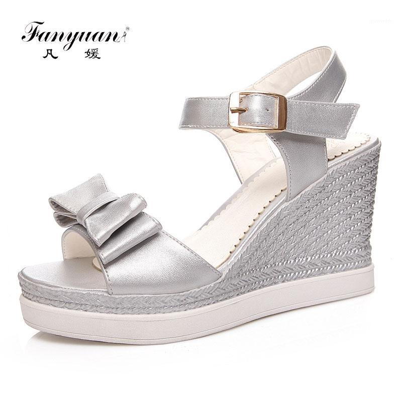 

Fanyuan Fashion Butterfly-knot Ankle Strap Sandals Women shoes Casual Buckle Strap Wedge High Heels Concise platform shoes1, Gold
