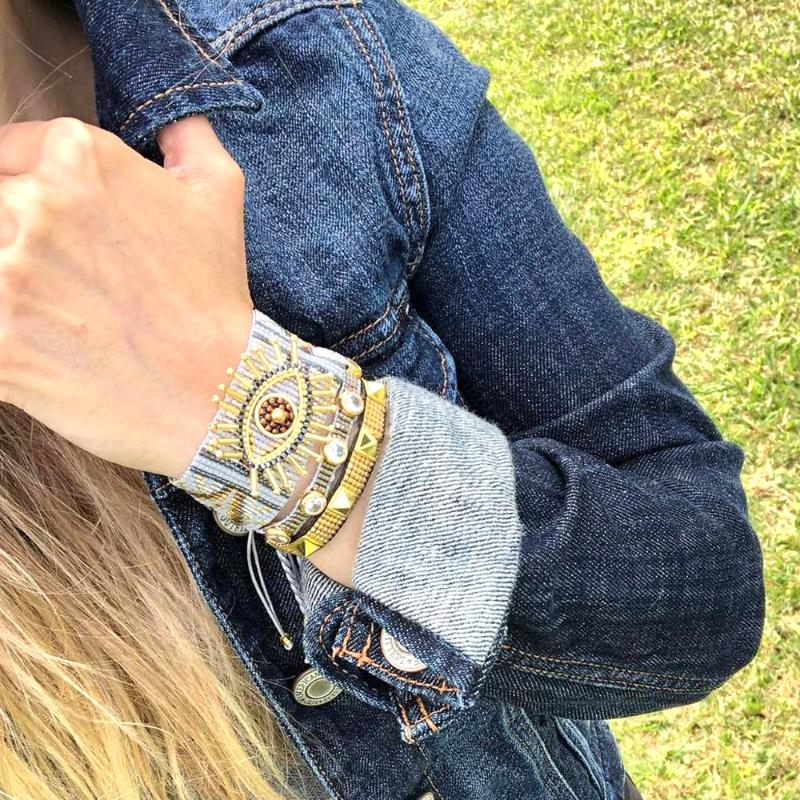 

Go2boho Miyuki Evil Eye Bracelet For Girls Jewellery Rhinestone Gold Beads Jewelry 2021 Friends Gift Rivet Bracelets For Women