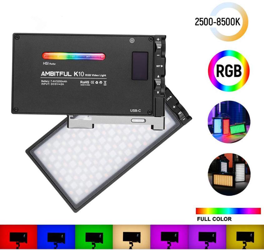 

K10 RGB 2500K-8500K Dimmable Full Color LED Video Light Photography Video Studio DSLR Camera Light PK BOLING BL-P1