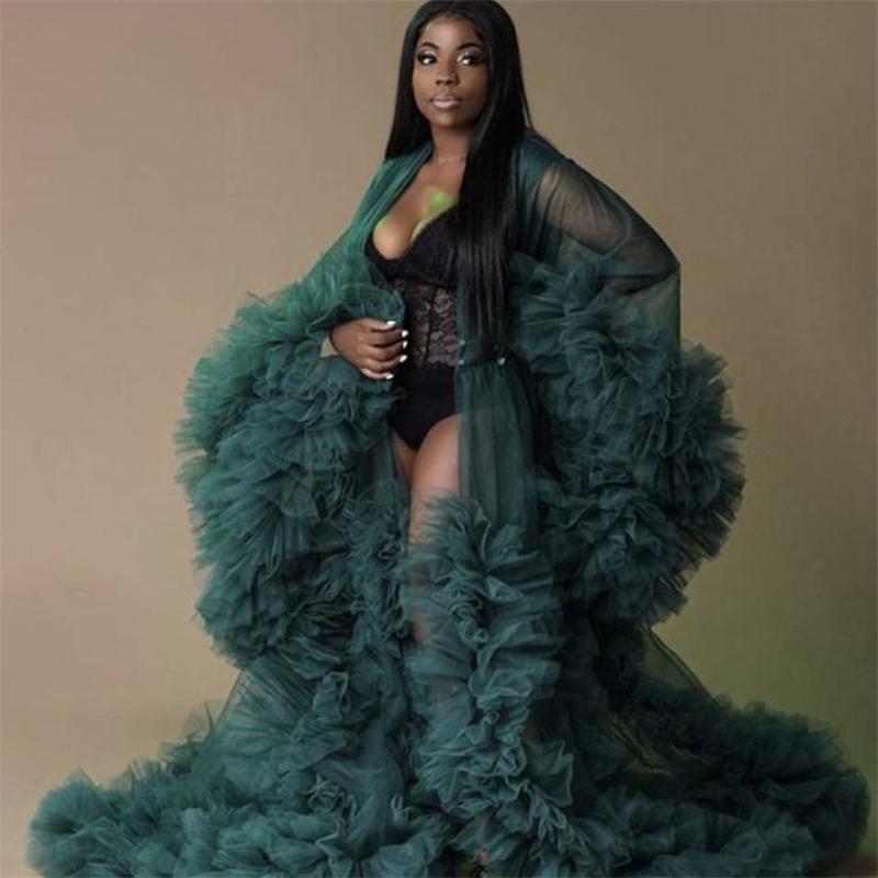 

See Through Bridal Sleepwear Photography Props Pregnancy Robes Long Ruffles Deep V Neck Women Nightgowns Custom Made