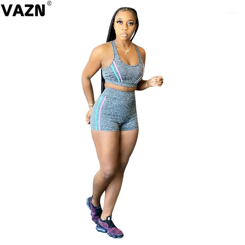 

VAZN 2020 Summer Hot Sales Sexy Sweet Young Daily Solid Mini Tank Group Short Pants Skinny Tracksuits Women 2 Piece Set1, Gray