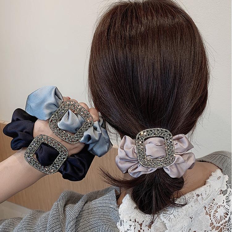 

S Shine Rhinestone Women Silk Scrunchie Elastic Hair Band Ponytail Holder Headband Hair Rope Fashion Hairband Accessories