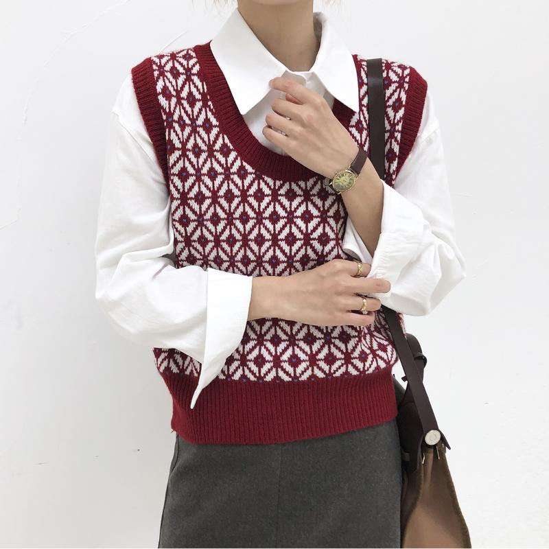 

Women 2020 Fashion Oversized Knitted Vest Sweater Vintage Sleeveless Side Vents Female Waistcoat Chic Tops, Orange
