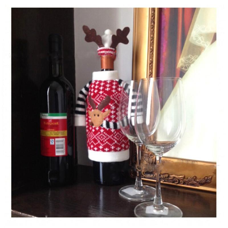 

Christmas Decoration Supplies Red Wine Bottle Cover Wool Material Bags Decoration Home Party Christmas EIK Gift YL674279