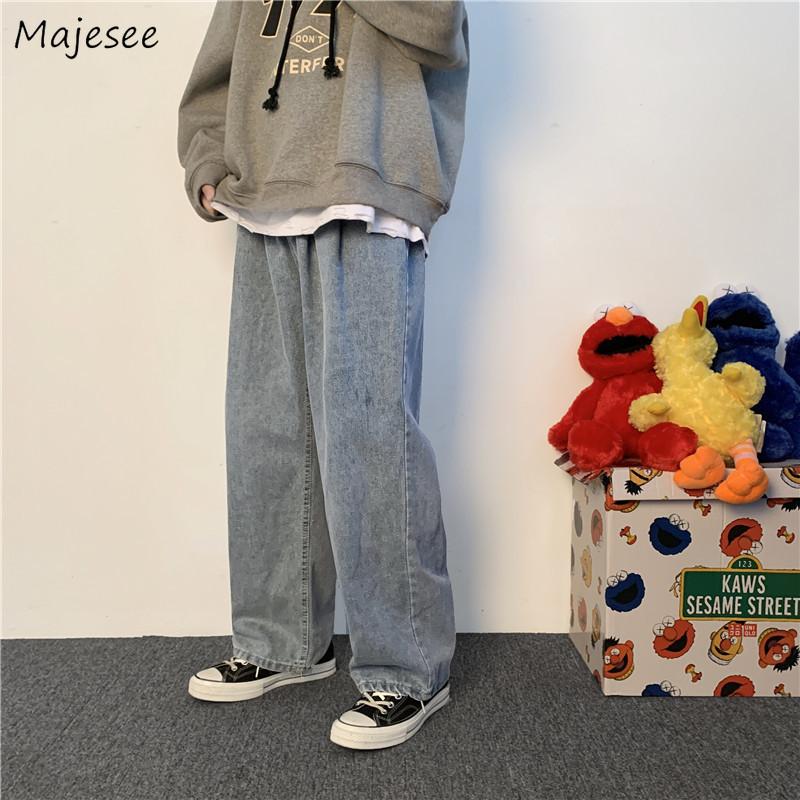 

Denim Jeans Men Full Length Button Vintage Spring Autumn Mens Long Trousers Wide Leg Korean Style Simple Harajuku Streetwear, Light blue