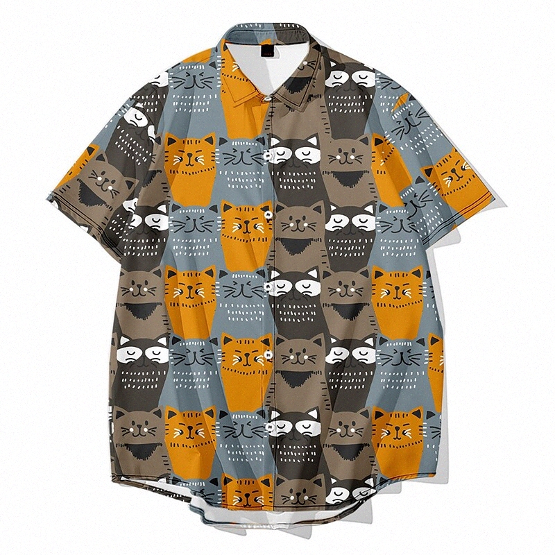 T-shirt Homme 3D Imprimer Cat Animal Cat Du quotidien Daily Holiday 3D Touche à manches courtes Courtes Fit Tops Casual Mode Hawaiian Blanc Black
