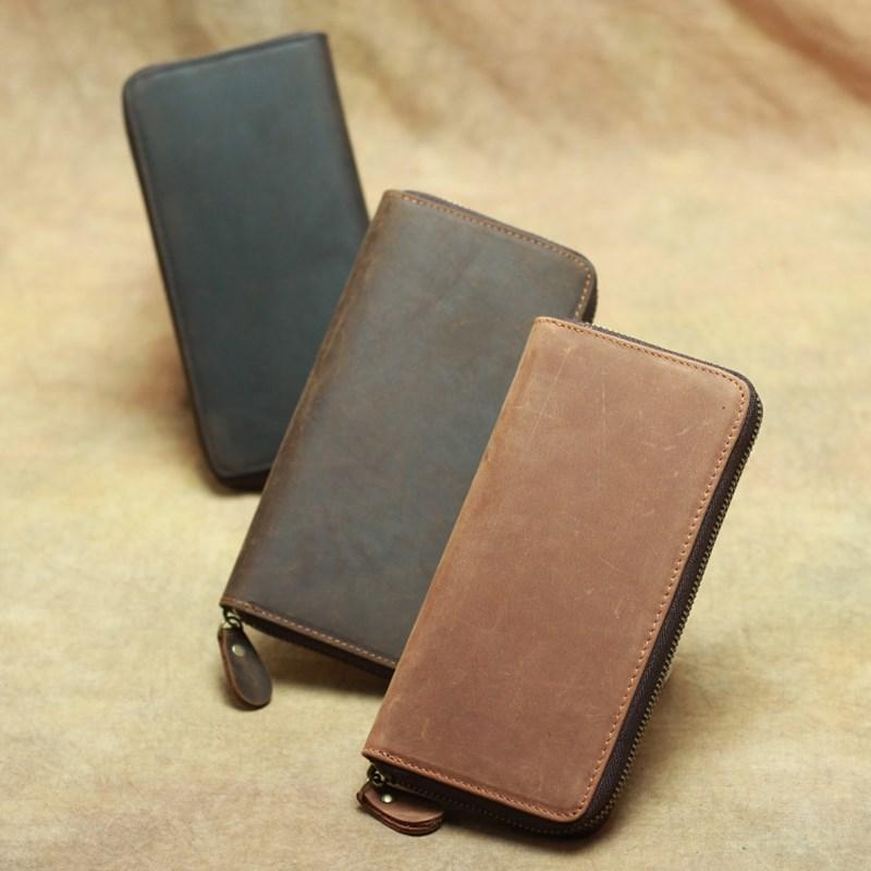 

Hand Bag, Men's Long Wallet, Multi-card, Hand-made Retro Silver Bag, Man's Single Pull Bag, Brown