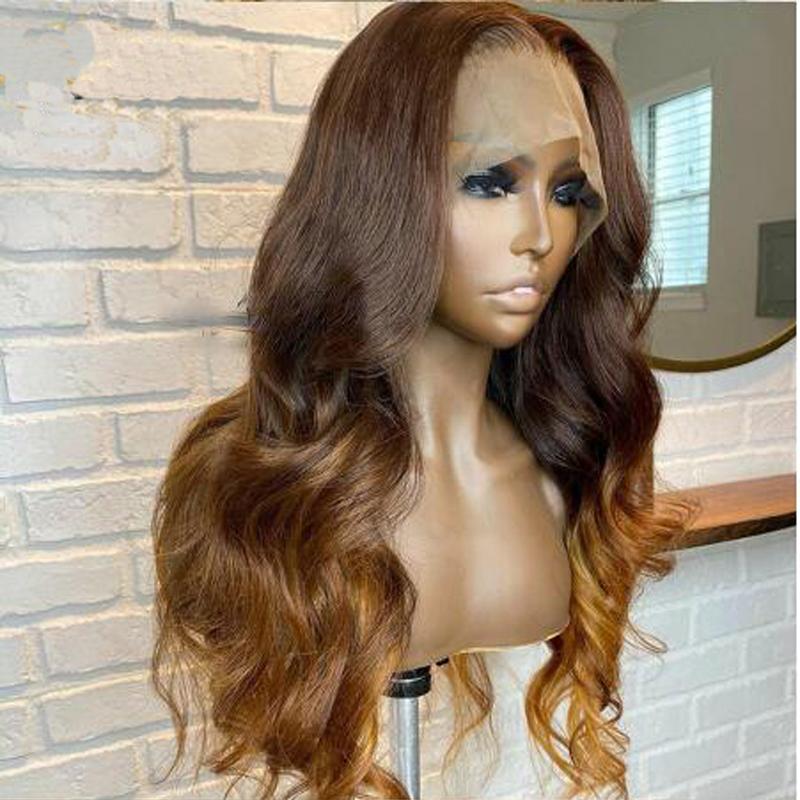 

Brazilian Remy Human Hair Wigs Ombre Color Body Wave Lace Front Wigs With Pre Plucked Hairline, Black;brown