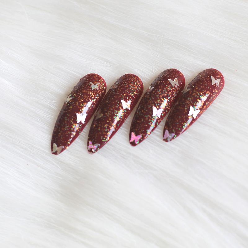 

24pcs New upscale Salon High Heels DIY Crystal Glitter Hand made Fake Nails deep red, 1pcs