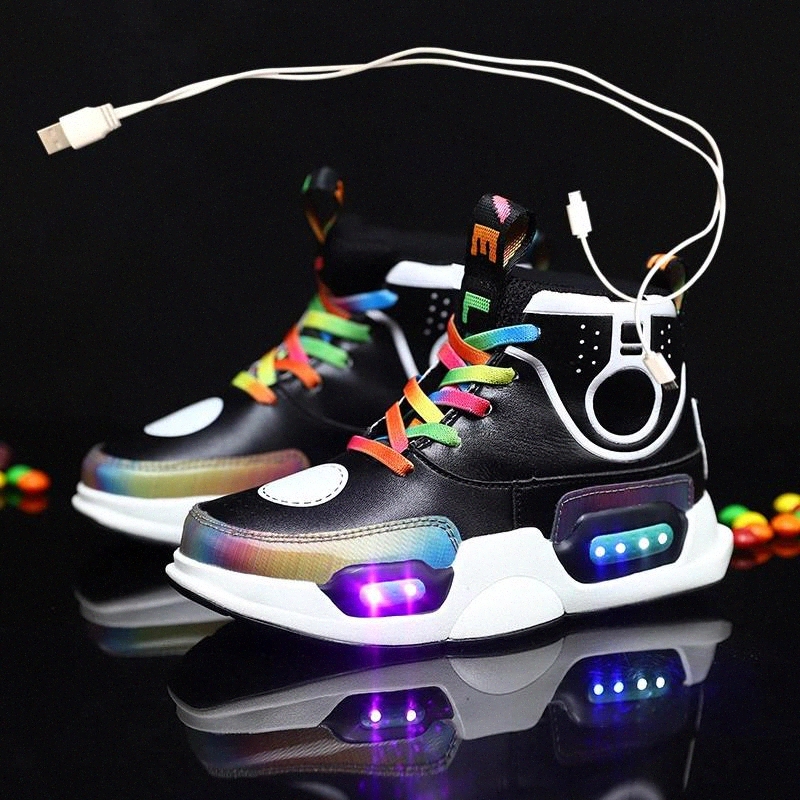 

2020 Children USB Charge Colorful Led Back Light Shoes Mesh Girls Flash Luminous Sneakers Boys Glowing Sneakers Kids Shoes #MV9W